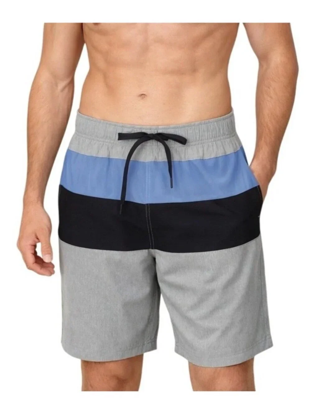 NWT Nautica Men's L Gray/Blue Swim Trunks Quick-Dry UPF 50+ (38/40) 8.5